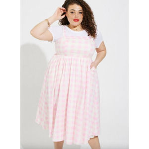 Torrid Retro Chic Midi Poplin Tank Skater Dress Retro Gingham Pink Size 3X NWT